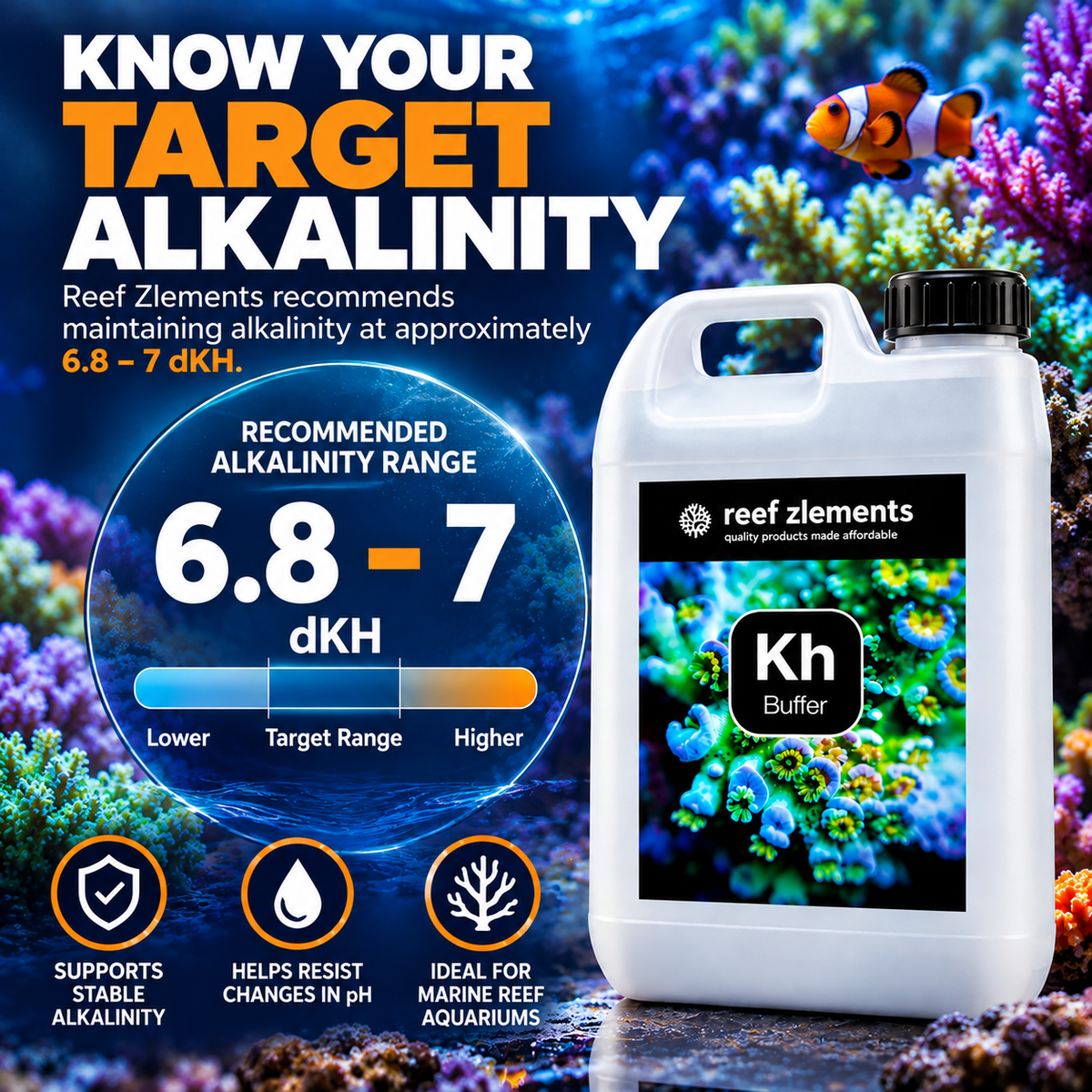Reef Zlements KH Buffer 500ml 1L 2.5L Marine Reef Aquarium Alkalinity dKH