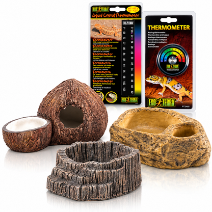 Exo Terra Reptile Habitat Essentials Bundle 5 Piece Gecko Dishes Thermometers