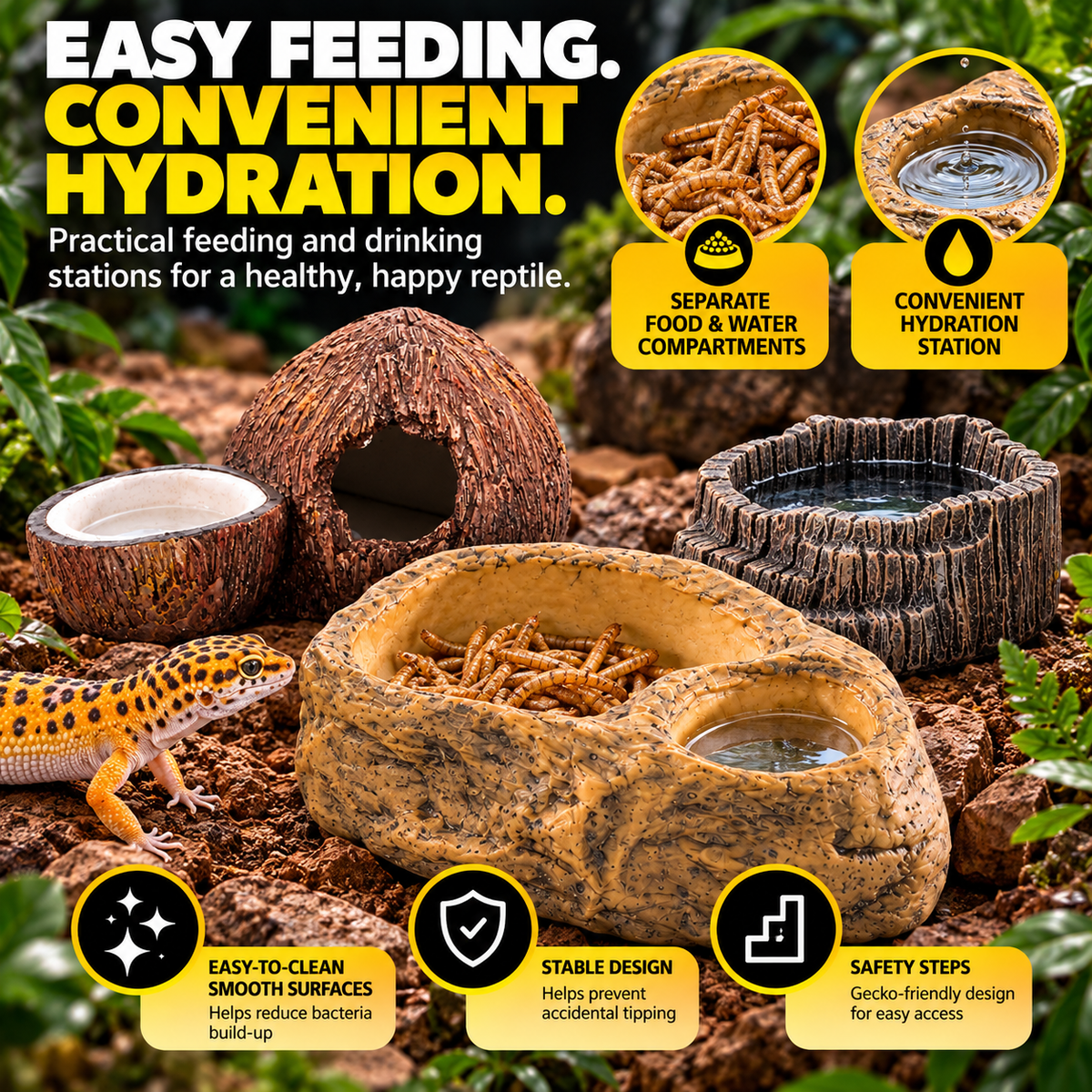 Exo Terra Reptile Habitat Essentials Bundle 5 Piece Gecko Dishes Thermometers
