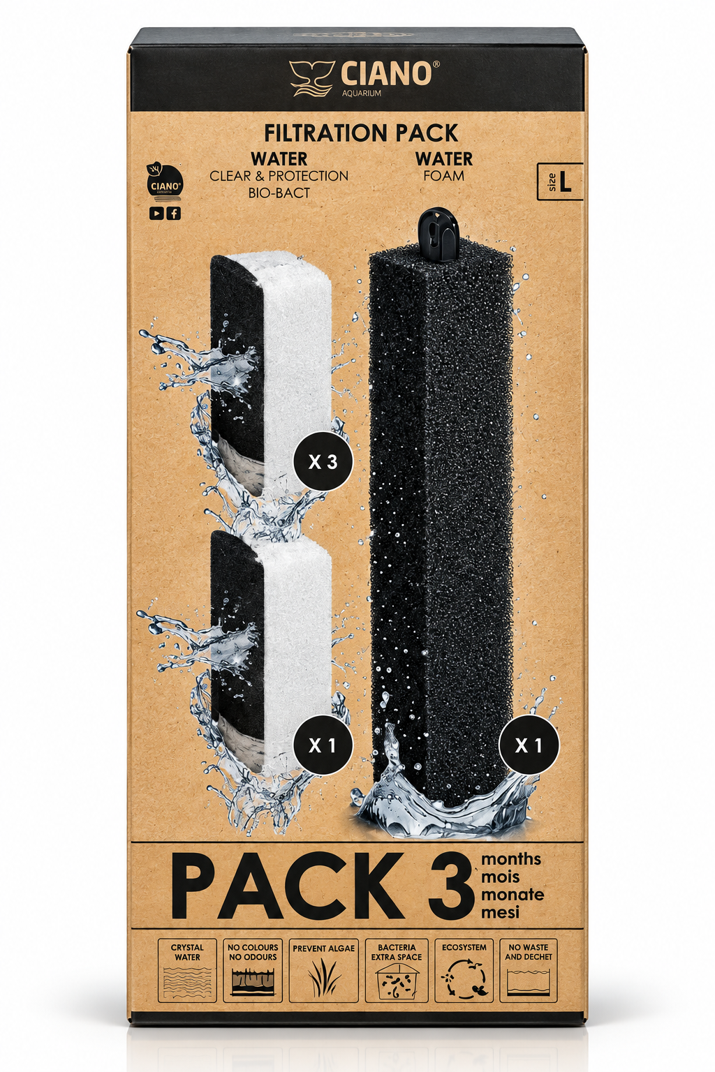 Ciano 3 Month Aquarium Filtration Pack S M L XL Filter Media Bio Bact Foam