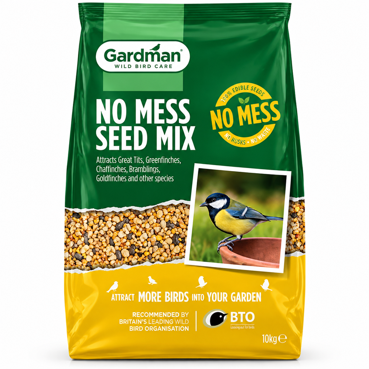 Gardman No Mess Seed Mix 4kg Wild Garden Bird Food Sunflower Hearts Peanuts