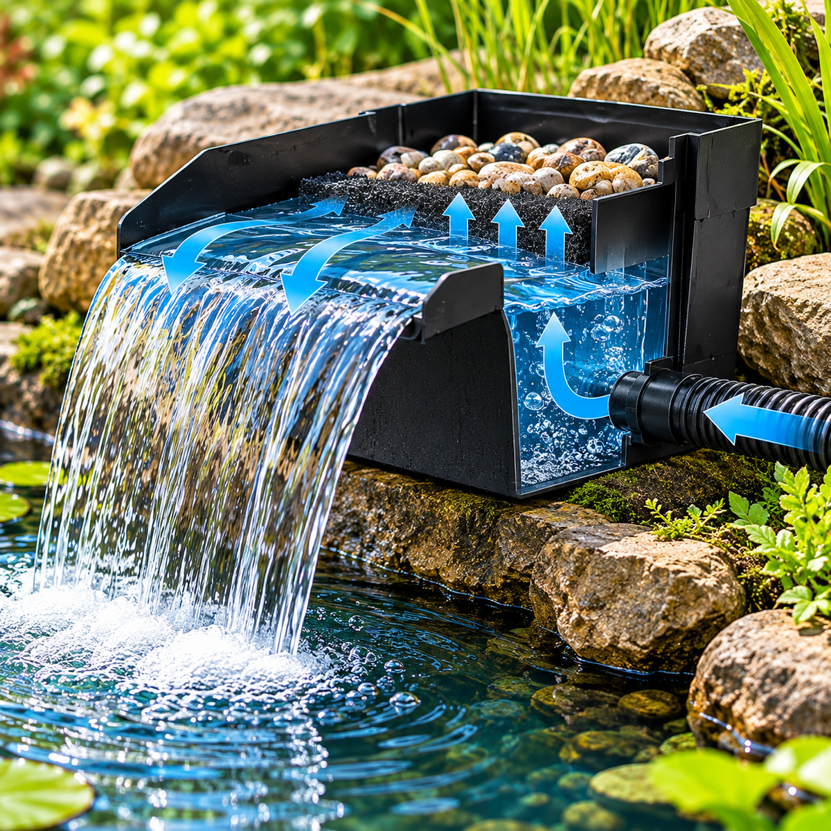 Superfish Pond Waterfall Filter with Media & Hose Tail