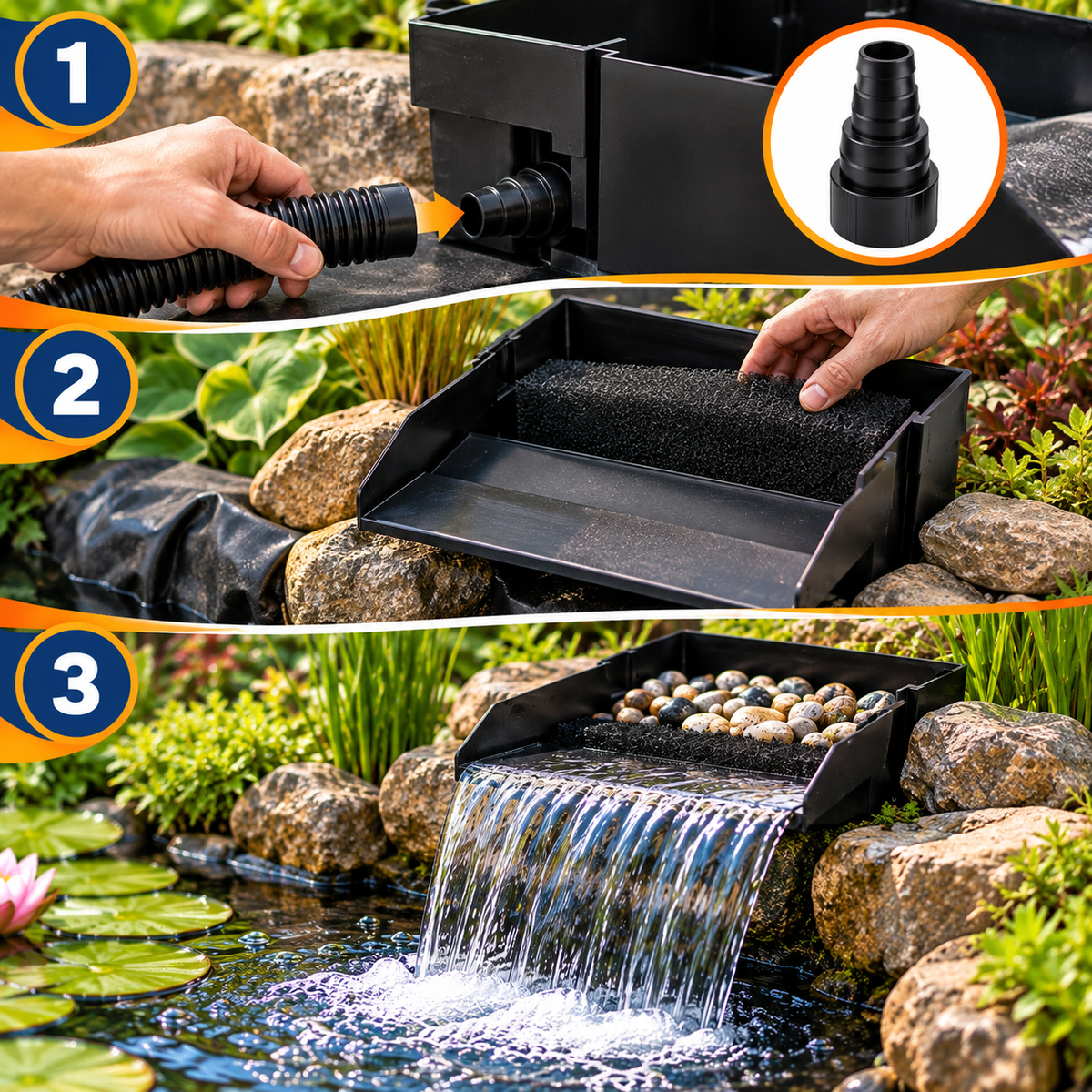 Superfish Pond Waterfall Filter with Media & Hose Tail