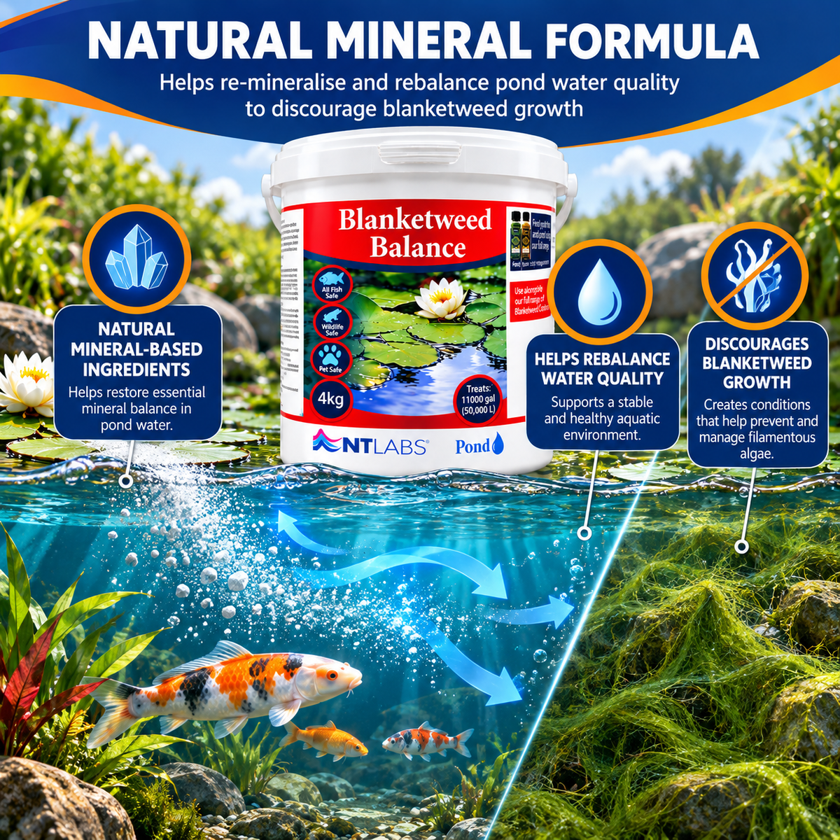 NT Labs Pond Blanketweed Balance Treatment Koi Fish Algae Control 400g 800g 2kg 