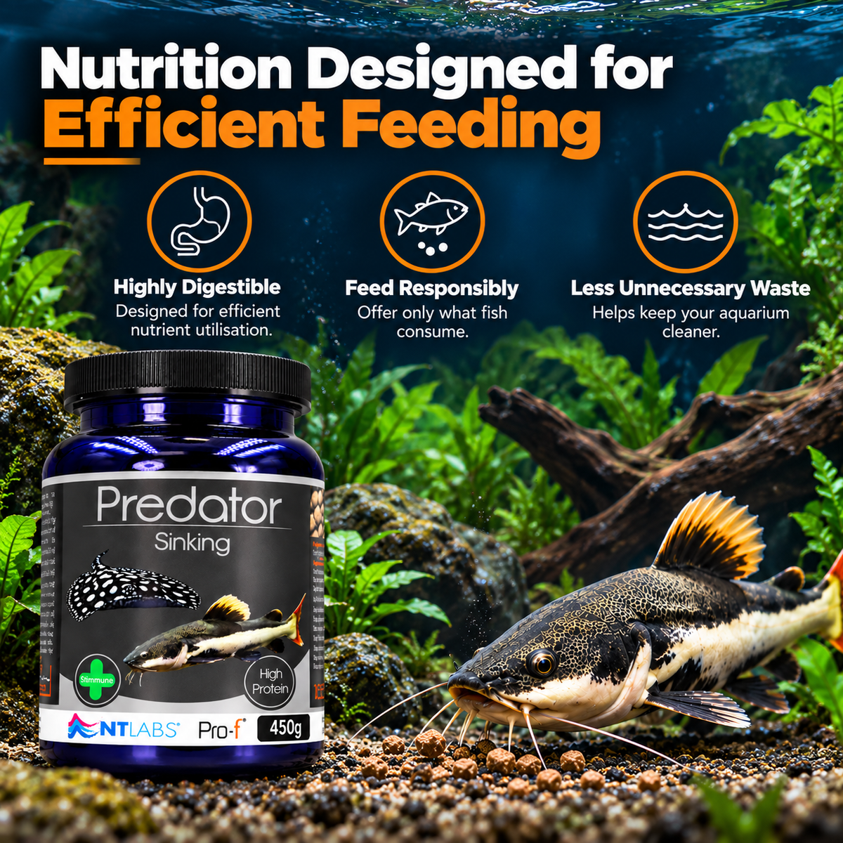 NT Labs Pro-F Predator Sinking Fish Food Catfish Cichlid Rays 165g 450g