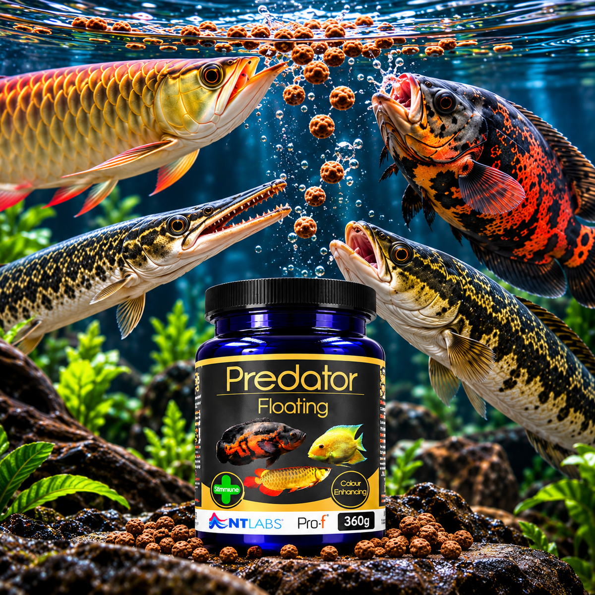NT Labs Pro-F Predator Floating Fish Food Arowana Oscar Cichlid 125g 360g