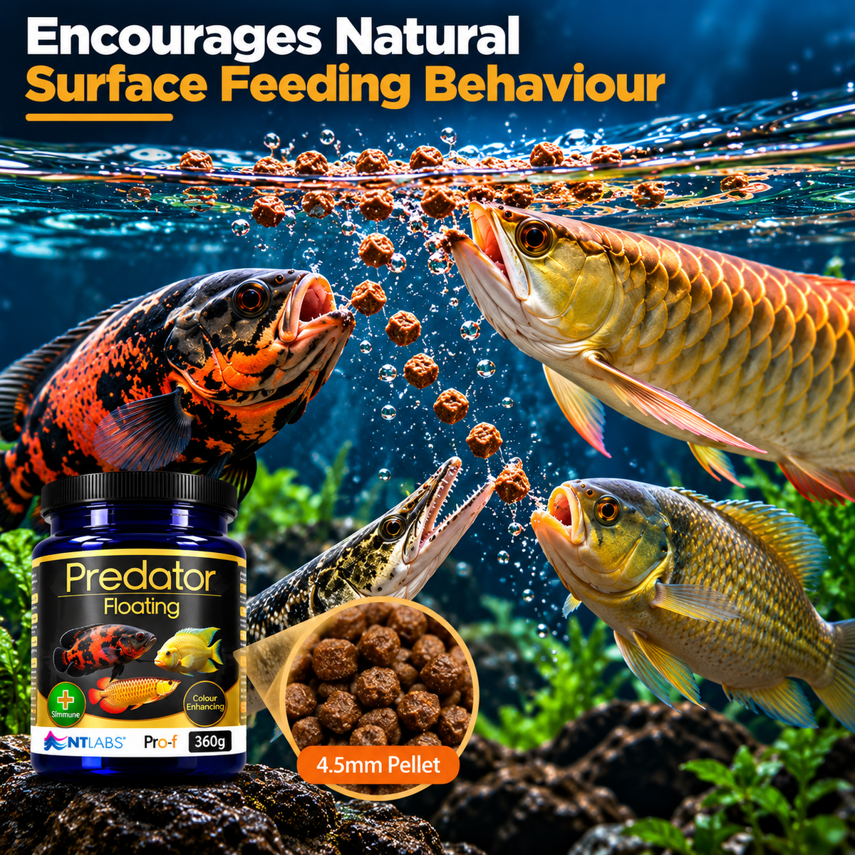 NT Labs Pro-F Predator Floating Fish Food Arowana Oscar Cichlid 125g 360g