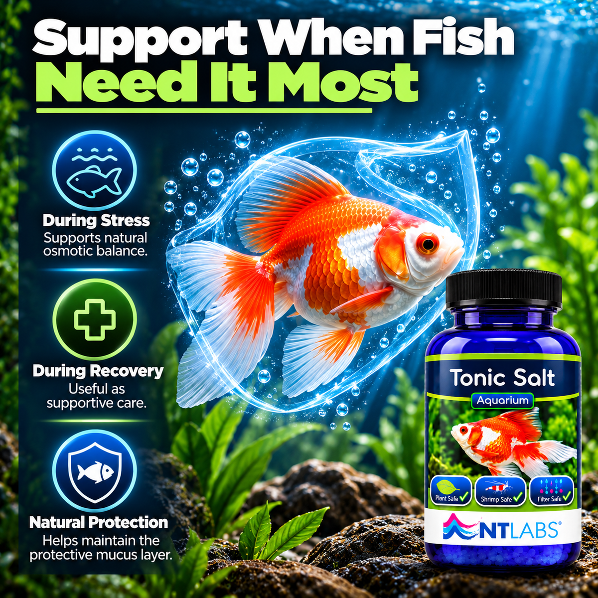 NT Labs Aquarium Tonic Salt 300g Freshwater Fish Stress Recovery Treatment