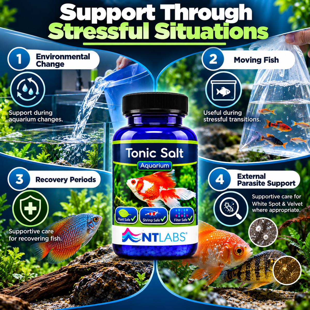 NT Labs Aquarium Tonic Salt 300g Freshwater Fish Stress Recovery Treatment