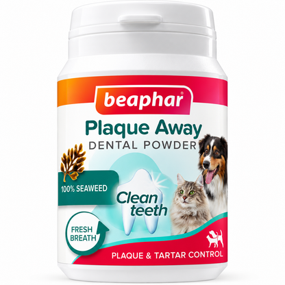 Beaphar Plaque Away Dental Powder 80g Dog Cat Teeth Tartar Fresh Breath