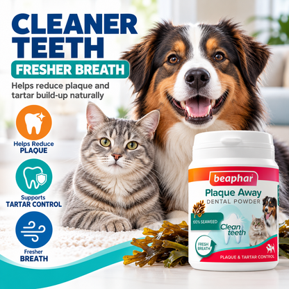Beaphar Plaque Away Dental Powder 80g Dog Cat Teeth Tartar Fresh Breath