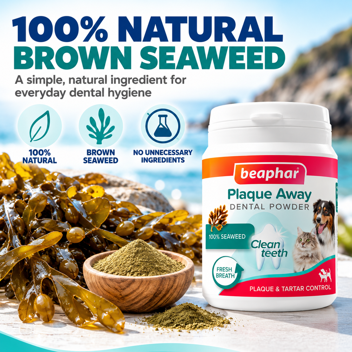Beaphar Plaque Away Dental Powder 80g Dog Cat Teeth Tartar Fresh Breath