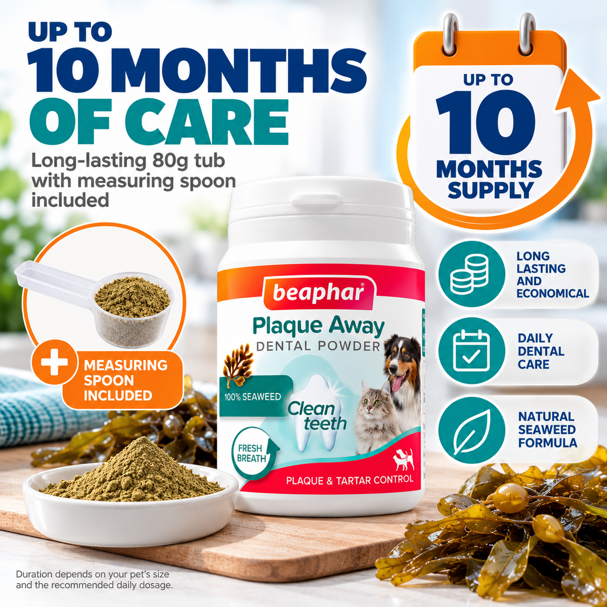 Beaphar Plaque Away Dental Powder 80g Dog Cat Teeth Tartar Fresh Breath