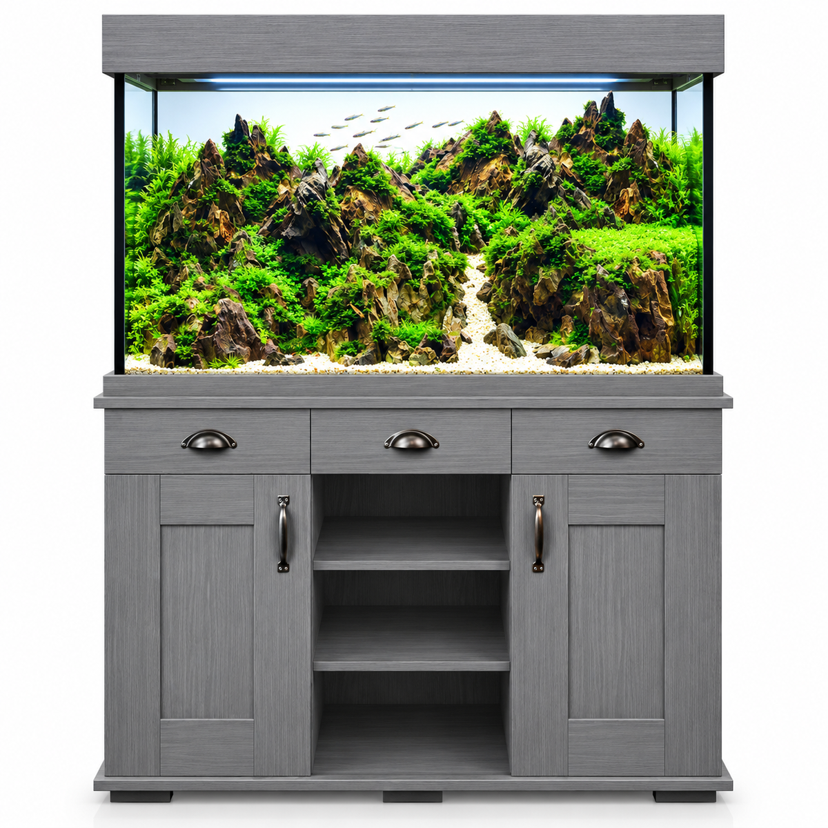 Fluval Shaker 252 Aquarium Fish Tank Cabinet Filter Heater LED Oak Grey