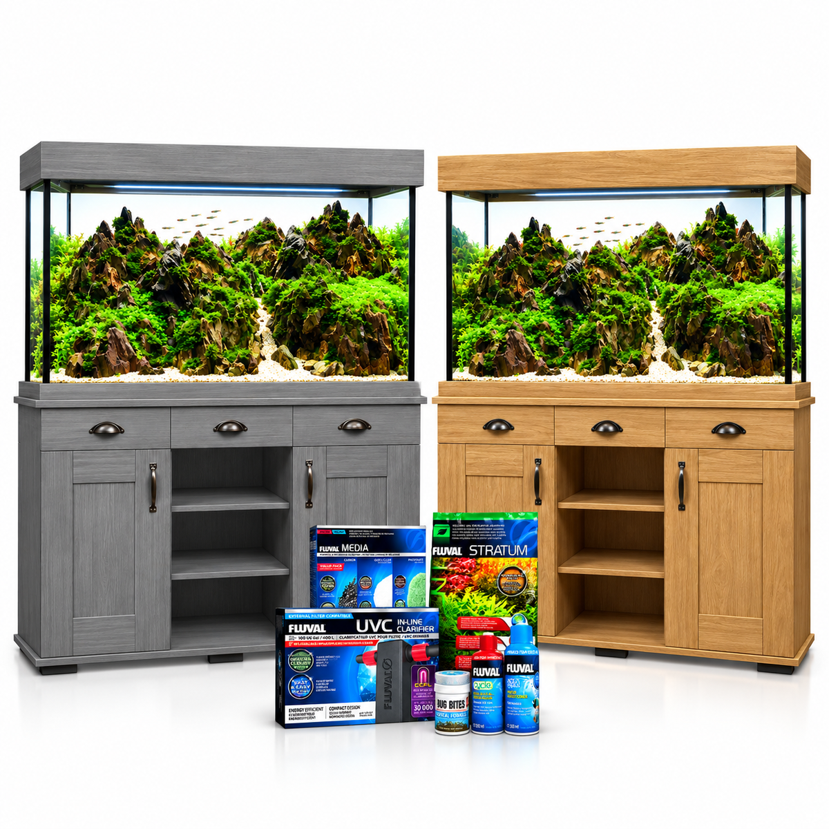 Fluval Shaker 252 Aquarium Fish Tank Cabinet Filter Heater LED Oak Grey