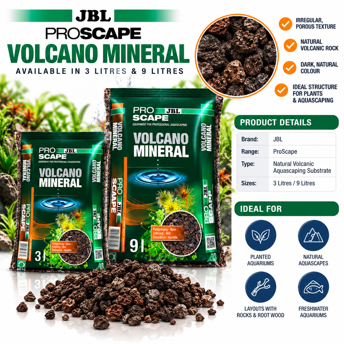 JBL ProScape Volcano Mineral 9L Aquarium Aquascaping Volcanic Substrate