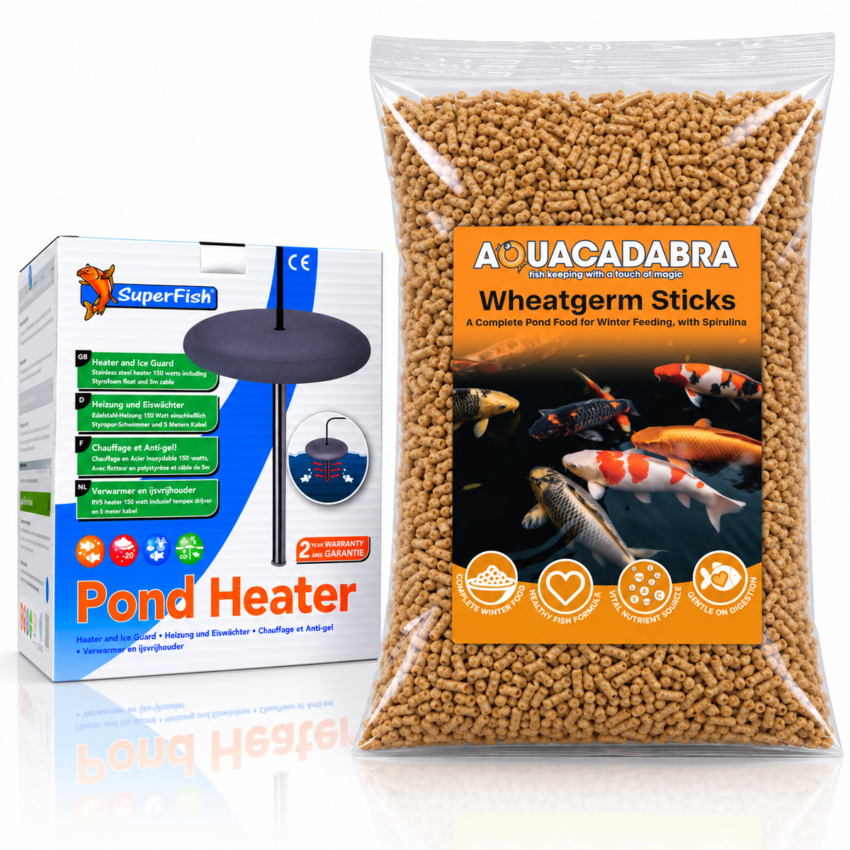 Aquacadabra Wheatgerm Sticks + SuperFish Pond Heater Winter Bundle