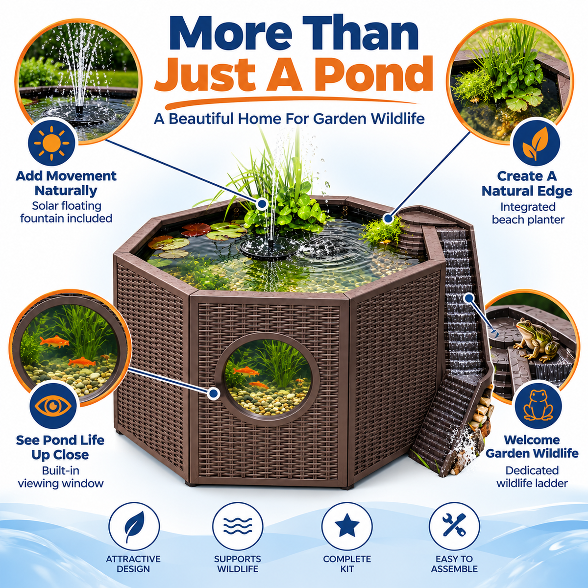 Blagdon Raised Fish & Nature Pond 235L/270L Solar Fountain Octagon/Half Moon