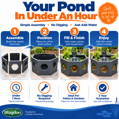 Blagdon Raised Fish & Nature Pond 235L/270L Solar Fountain Octagon/Half Moon