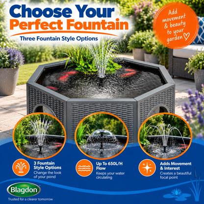 Blagdon Raised Fish & Nature Pond 235L/270L Solar Fountain Octagon/Half Moon