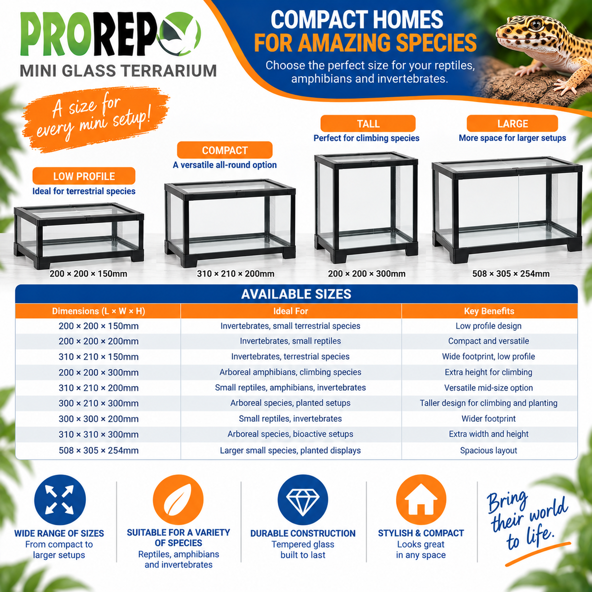 ProRep Mini Terrariums, Glass Reptile & Invert Housing