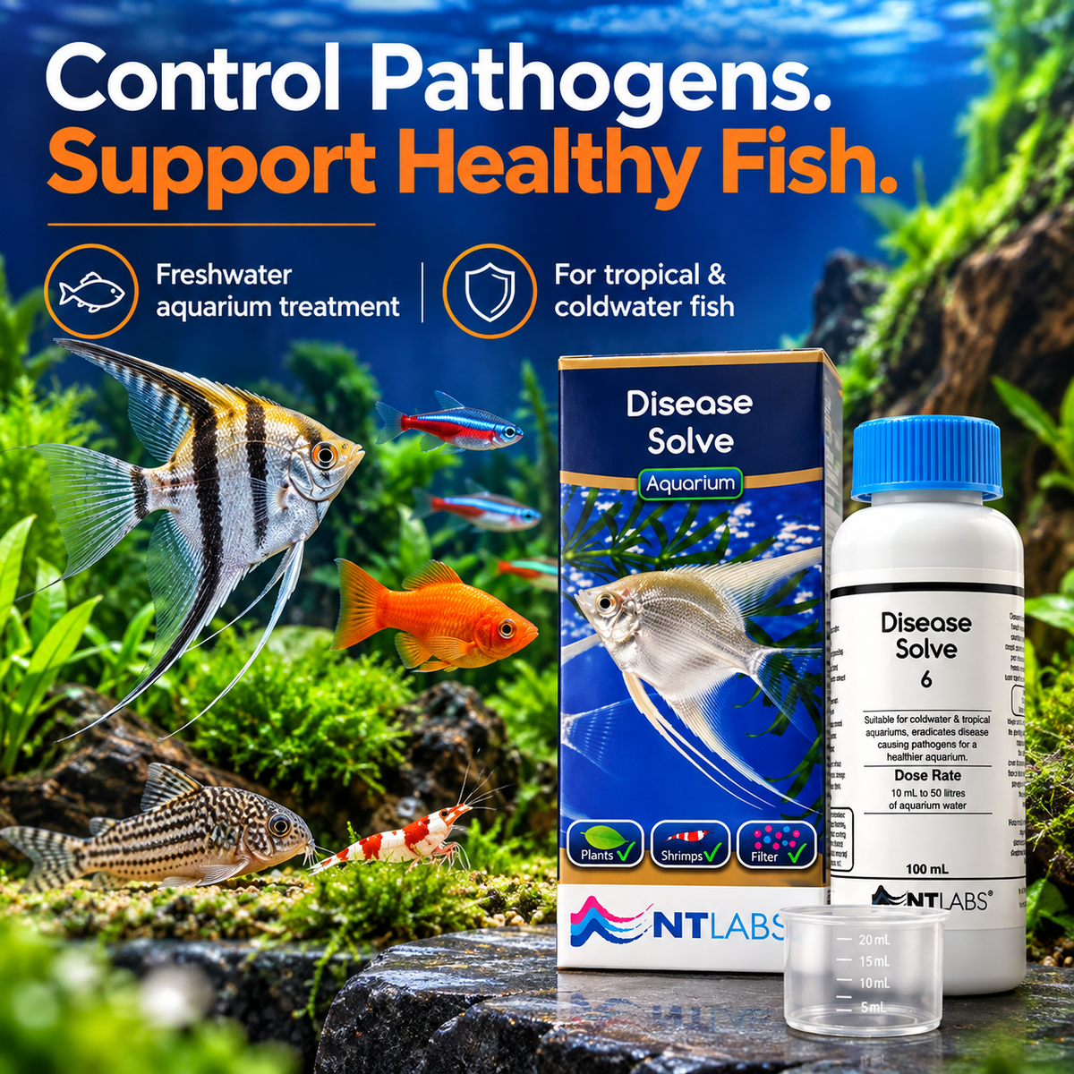 NT Labs Aquarium Disease Solve 100ml Fish Treatment Tropical Coldwater 500L