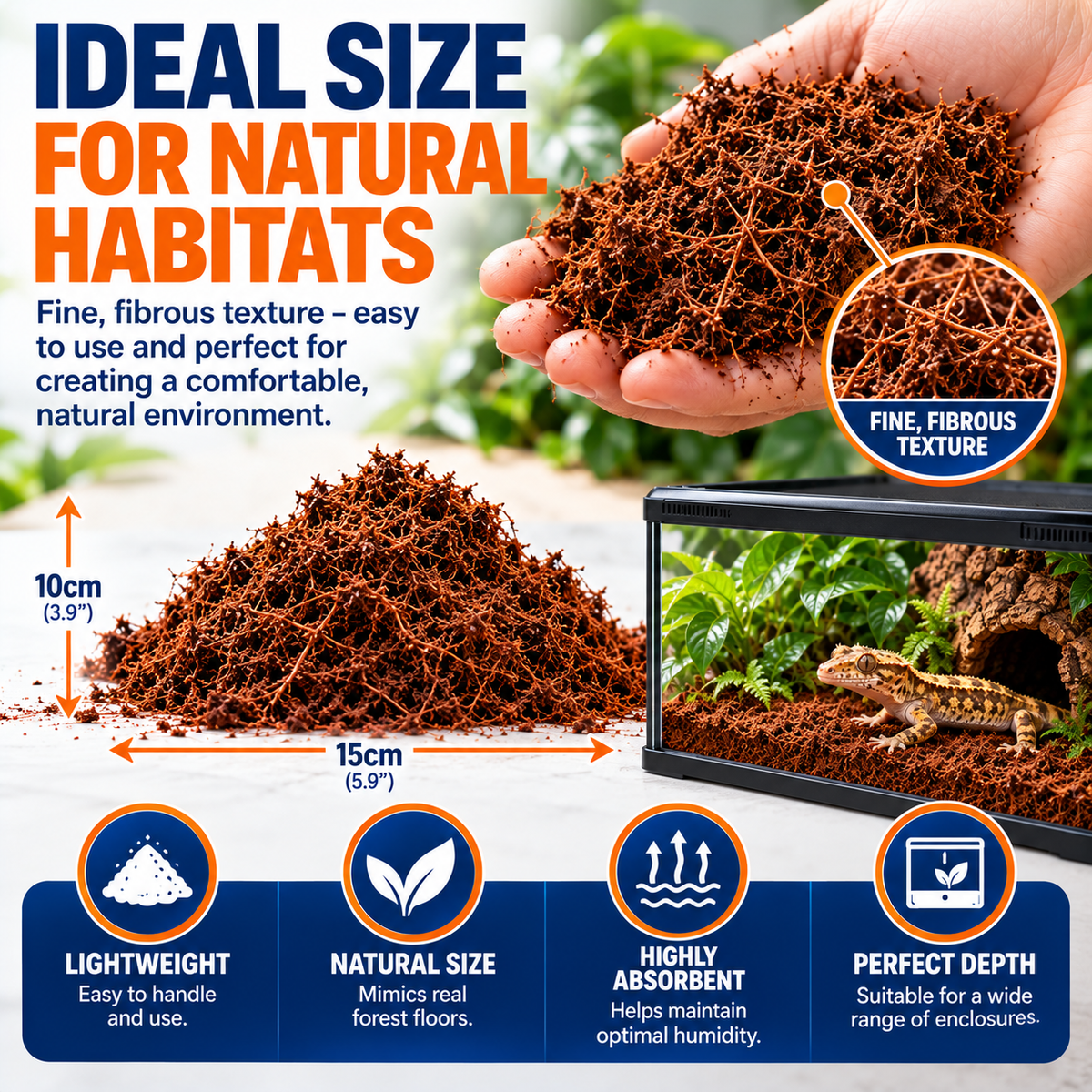 HabiStat Coir Substrate 10L Natural Coconut Bedding for Reptiles