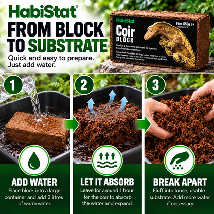 HabiStat Coir Block Fine 650g Compressed Natural Reptile Substrate Bedding