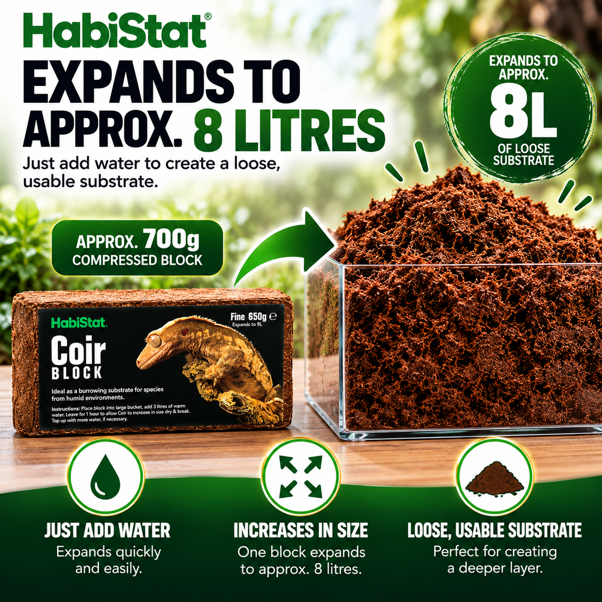 HabiStat Coir Block Fine 650g Compressed Natural Reptile Substrate Bedding