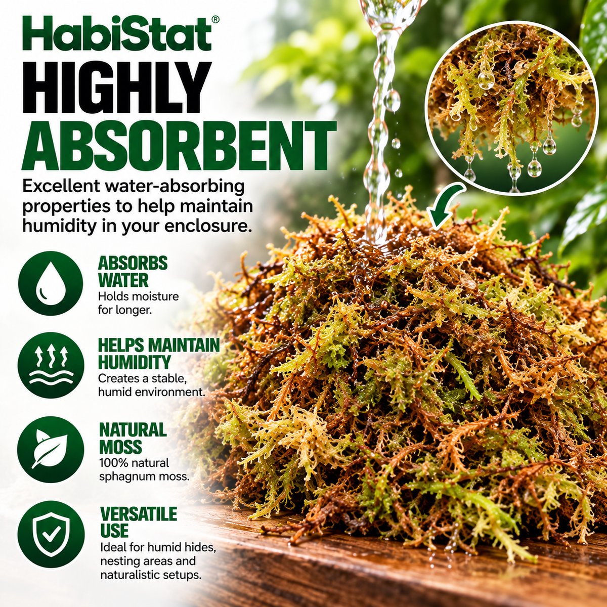 HabiStat Sphagnum Moss 1kg Natural Reptile Humidity, Hides & Egg Laying