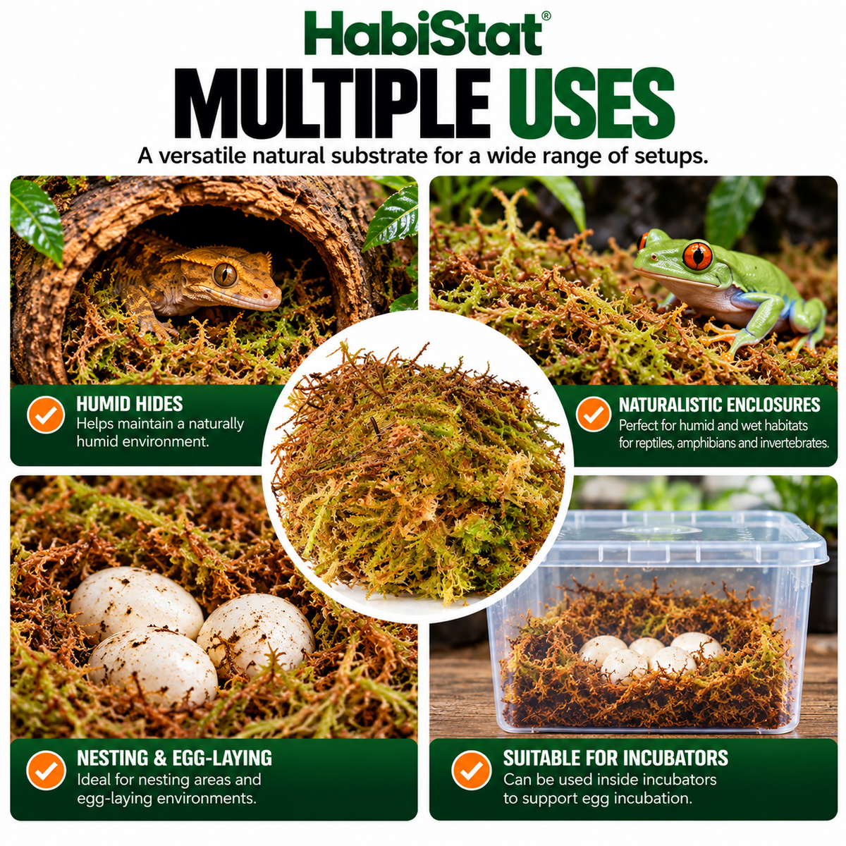 HabiStat Sphagnum Moss 1kg Natural Reptile Humidity, Hides & Egg Laying