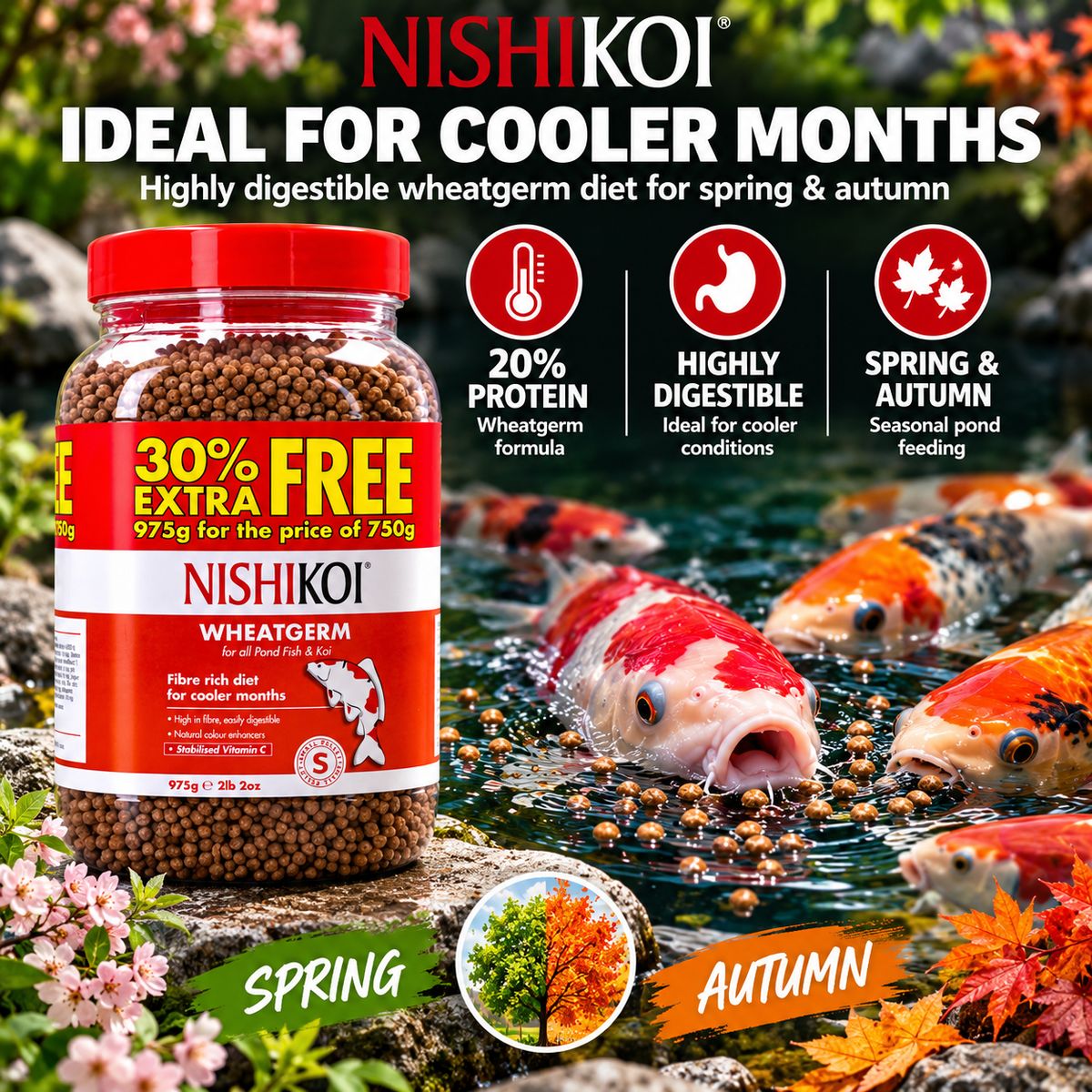 Nishikoi Wheatgerm 750g Small Pellet 30% Extra Free