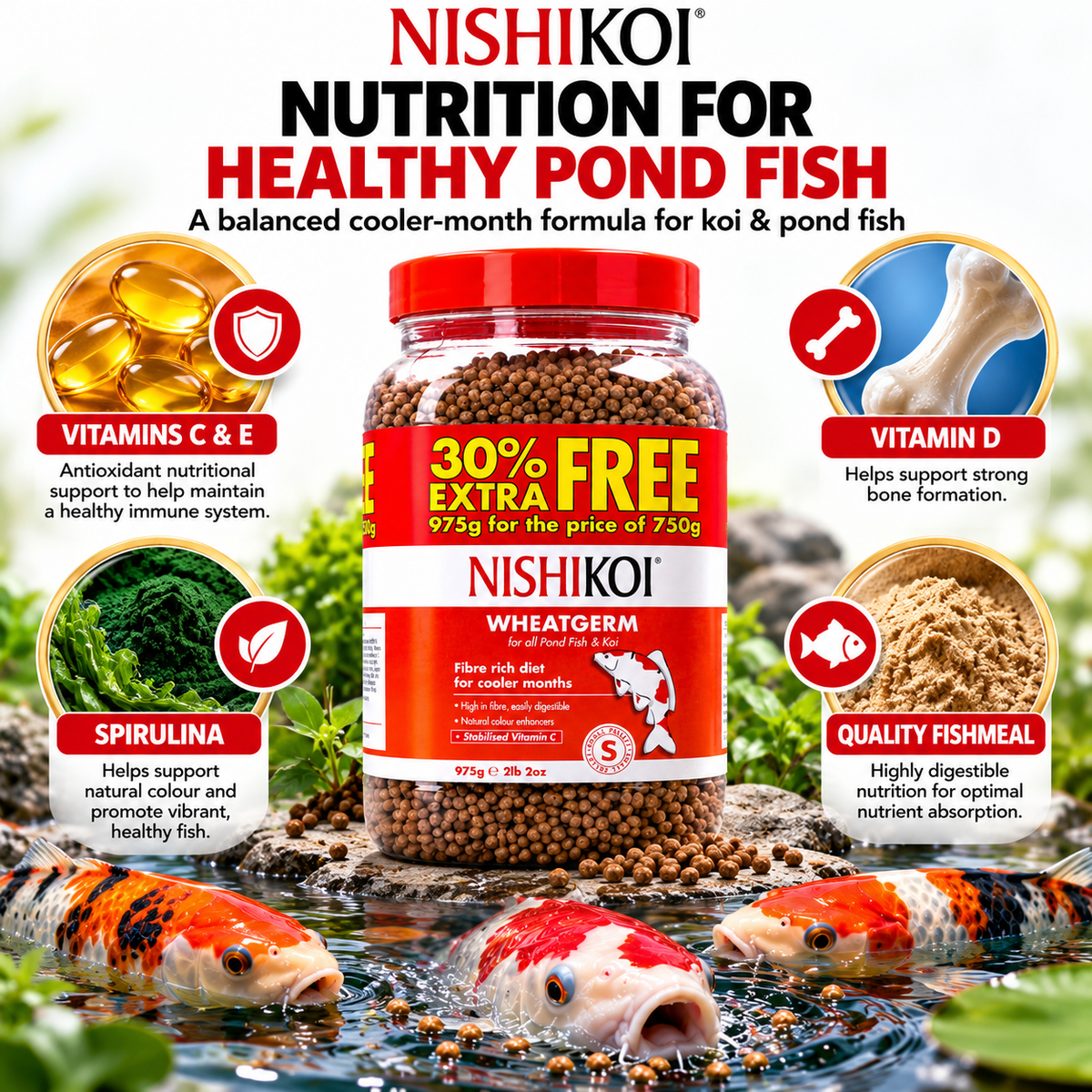 Nishikoi Wheatgerm 750g Small Pellet 30% Extra Free