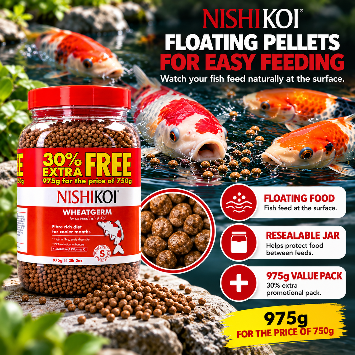 Nishikoi Wheatgerm 750g Small Pellet 30% Extra Free