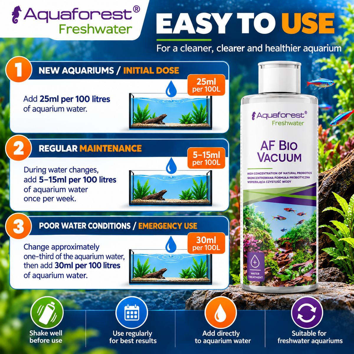 Aquaforest Bio Vacuum Probiotic Bacteria Aquarium Water Treatment 500ml