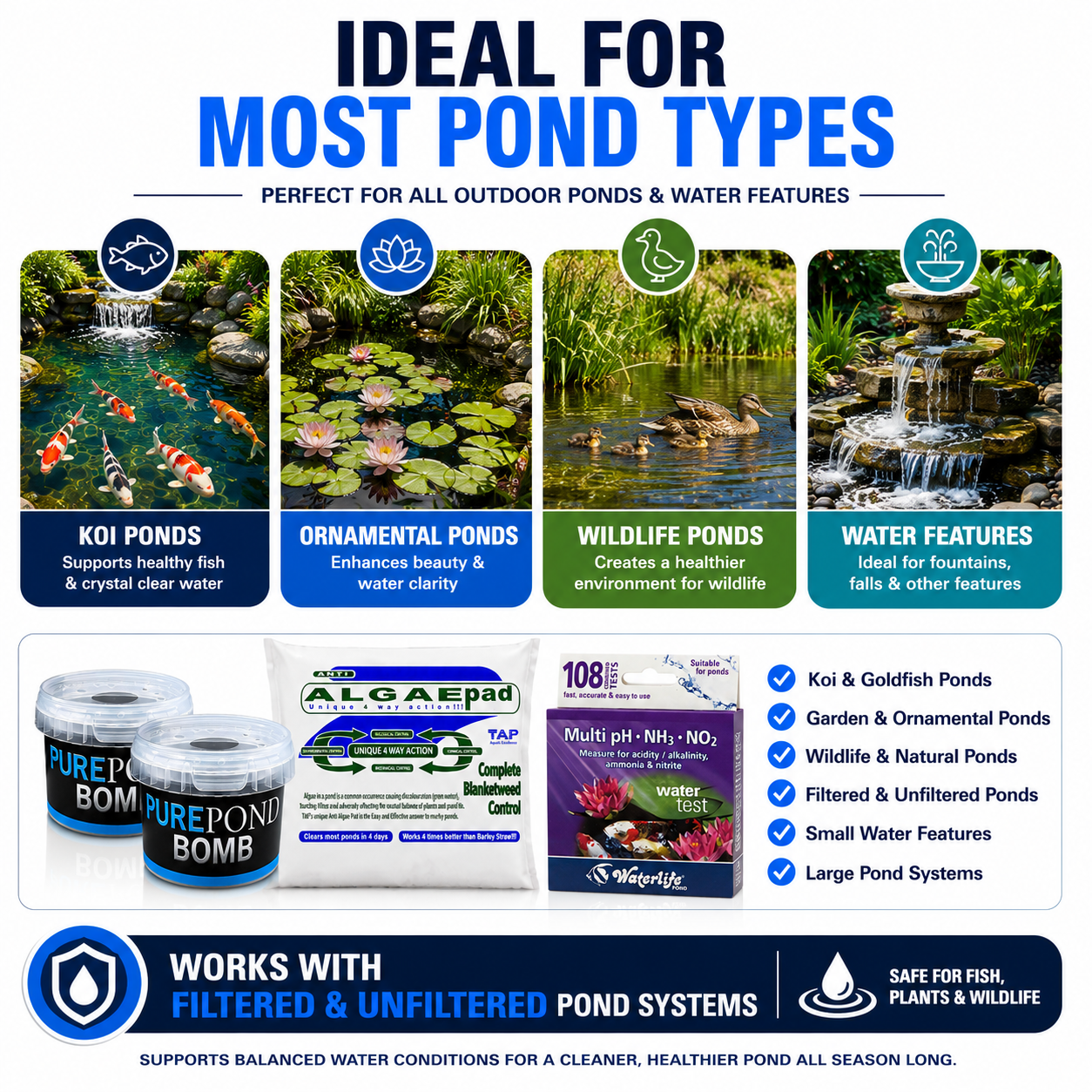 Healthy Pond Water & Algae Control Bundle for Koi and Garden Ponds