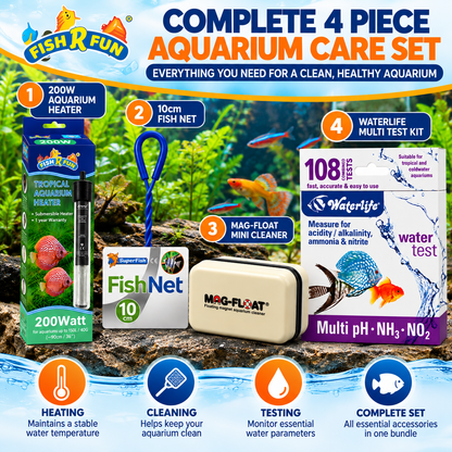 Fish R Fun 200W Aquarium Heater Bundle – 4 Piece Aquarium Care Set
