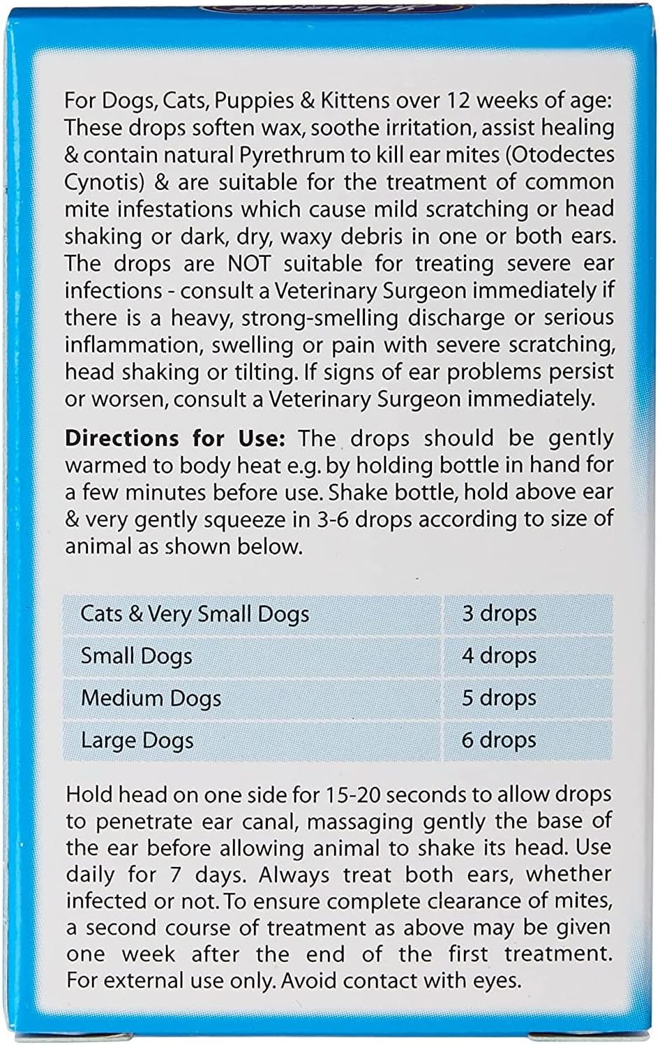 Johnsons Dog Cat Ear Drops Soothes Itching Wax Infection Kills Mites - 15ml