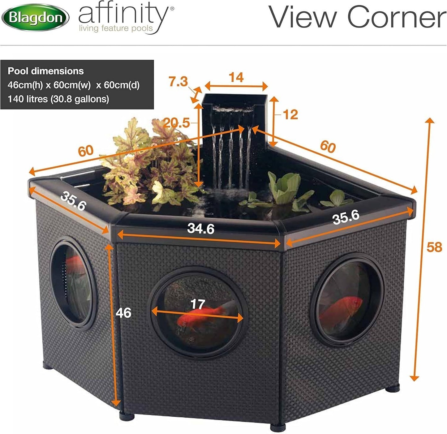 BLAGDON AFFINITY VIEW CORNER 140L WITH PUMP **OPENED FEW MAKRS**