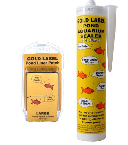 Gold Label Pond Liner Repair Kit Medium Patch Sealant Black Clear