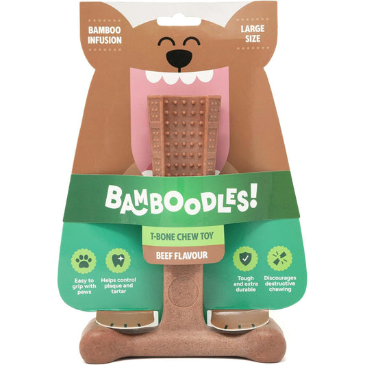 Bamboodles T-Bone Dog Chew Toy – Large Beef Flavour Durable Chew