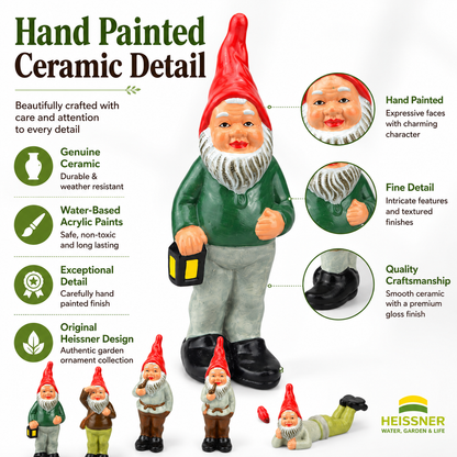 Certikin Heissner Original Mini Gnomes Ceramic Garden Ornament Statues Pack of 5