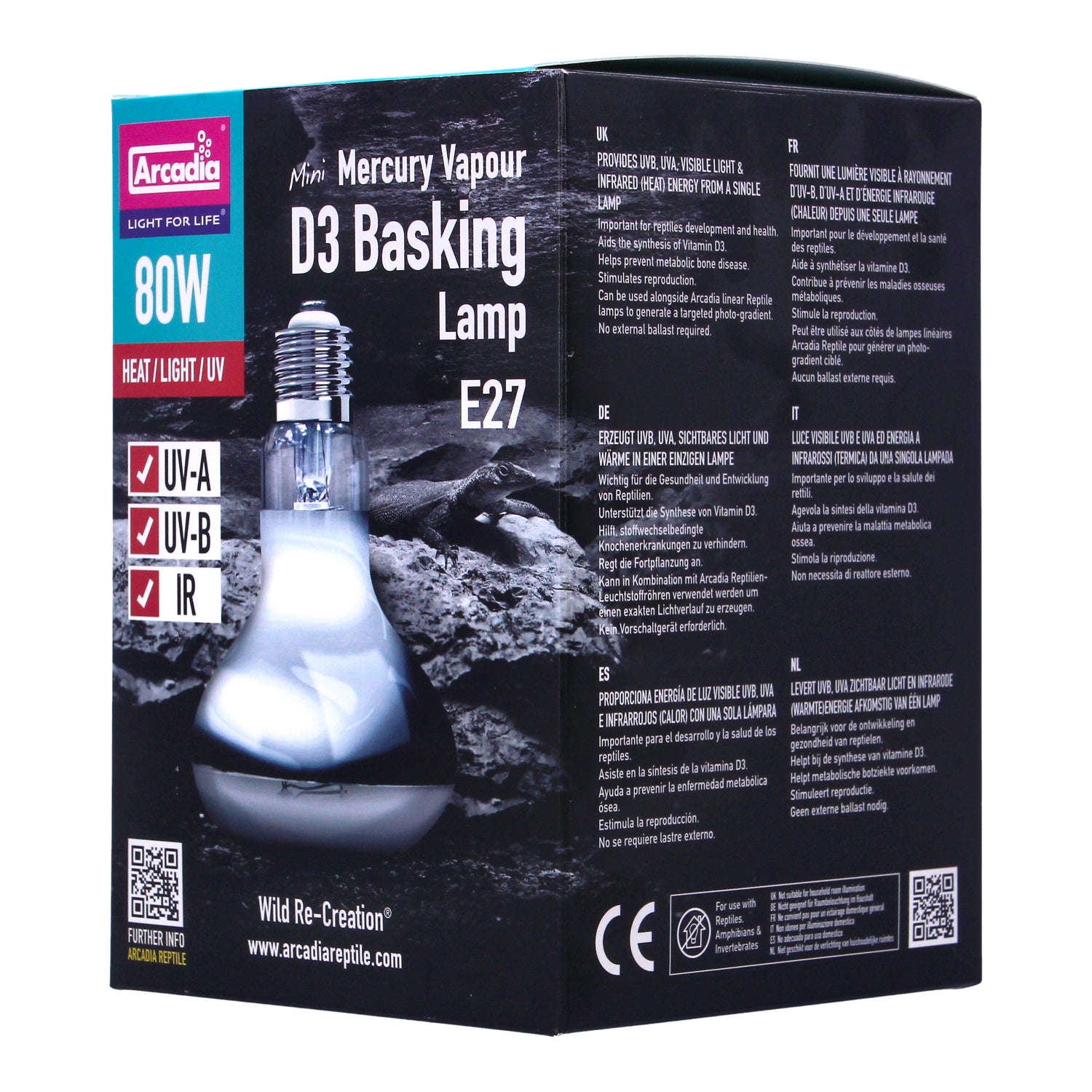 Arcadia 80w D3 UV Basking Lamp - SMA80E27