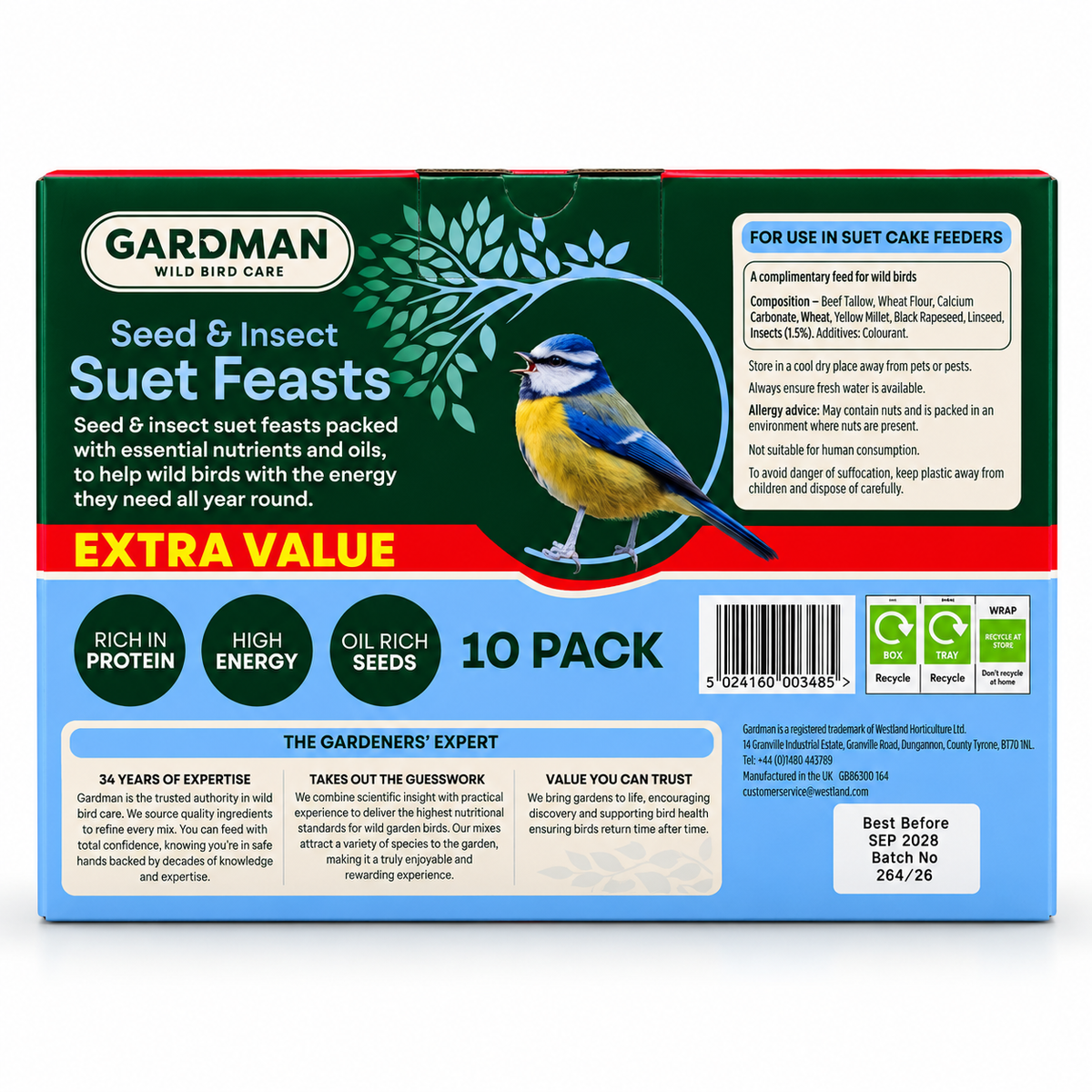 Gardman Suet Feast 10-Pack, 5 Flavours