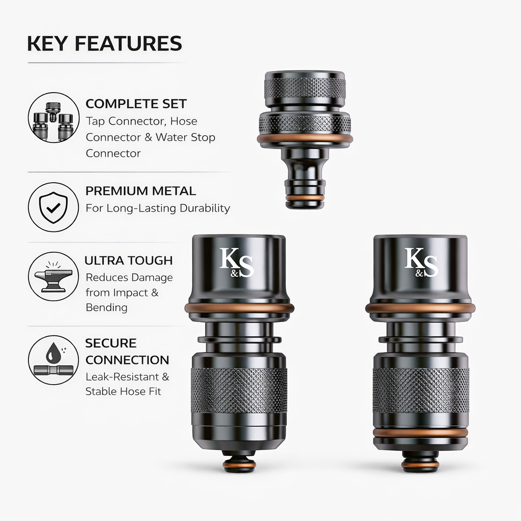 Kent & Stowe Heavy Duty Metal Hose Connector Set, Tap & Water Stop