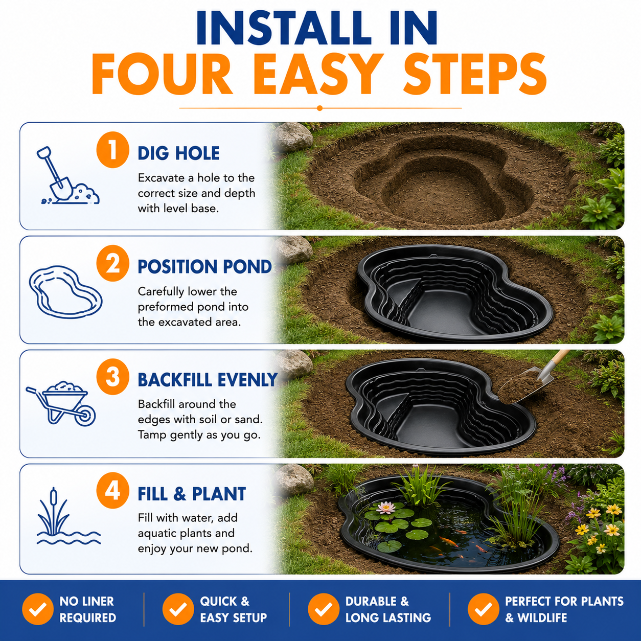 Bermuda Rutland 157cm 500L Preformed Garden Pond