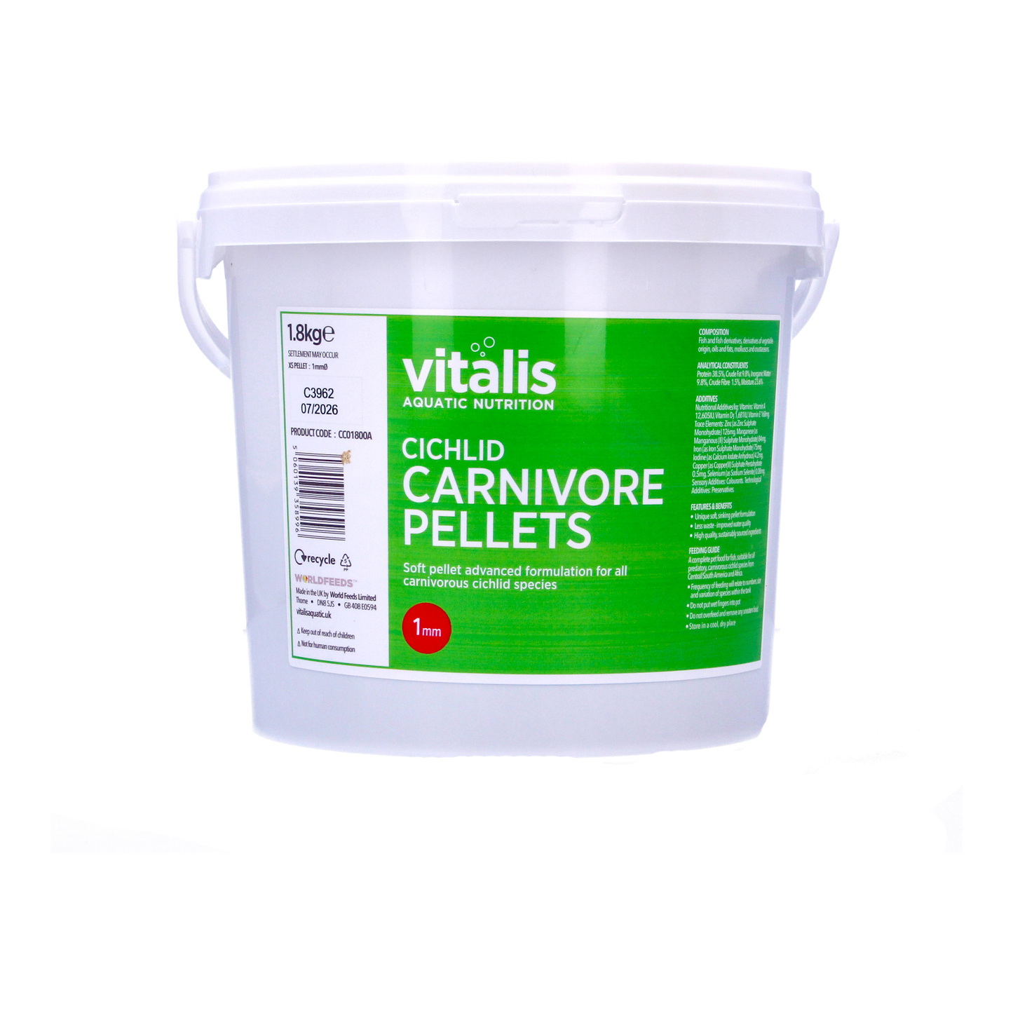 Vitalis Cichlid Carnivore Pellets - 1mm Pellets