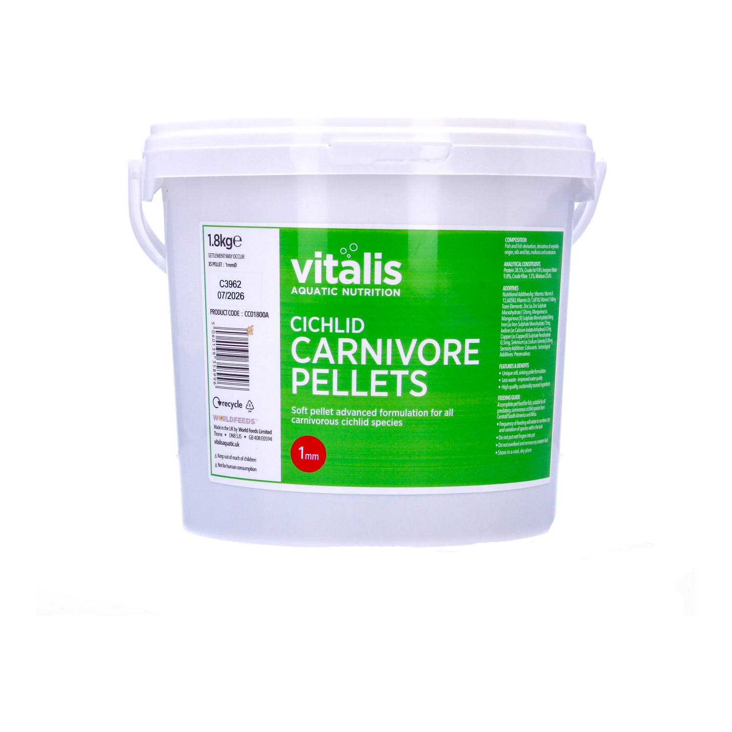 Vitalis Cichlid Carnivore Pellets - 1mm Pellets