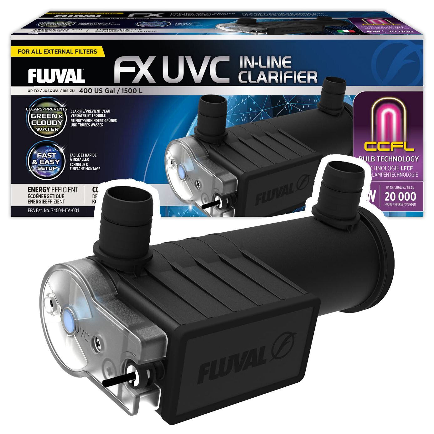 Fluval FX UVC In-Line Clarifier 6W Aquarium Filter Algae - New Bulb Fitted