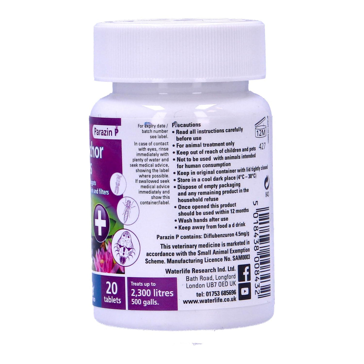 Waterlife Parazin 20 Tablets Fish Lice Anchor Worm Parasite Treatment 450L